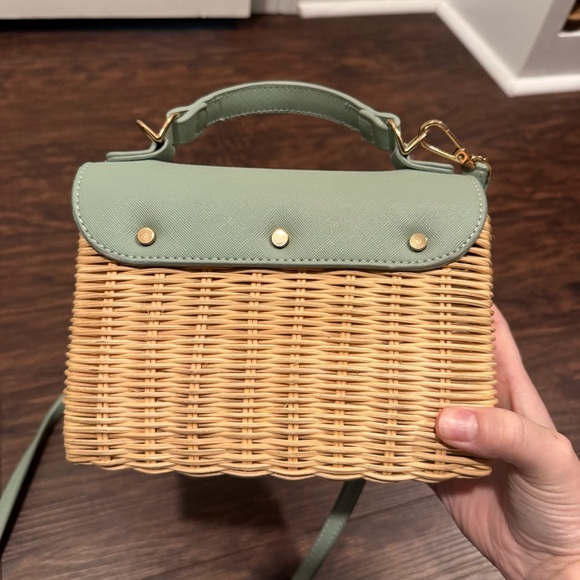 Light blue and Tan Woven Crossbody Bag - Picture 8 of 8